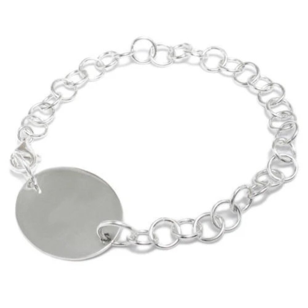 GORGEOUS STERLING SILVER PERSONALIZED OVAL TAG PENDANT BRACELET - 7.5 INCH